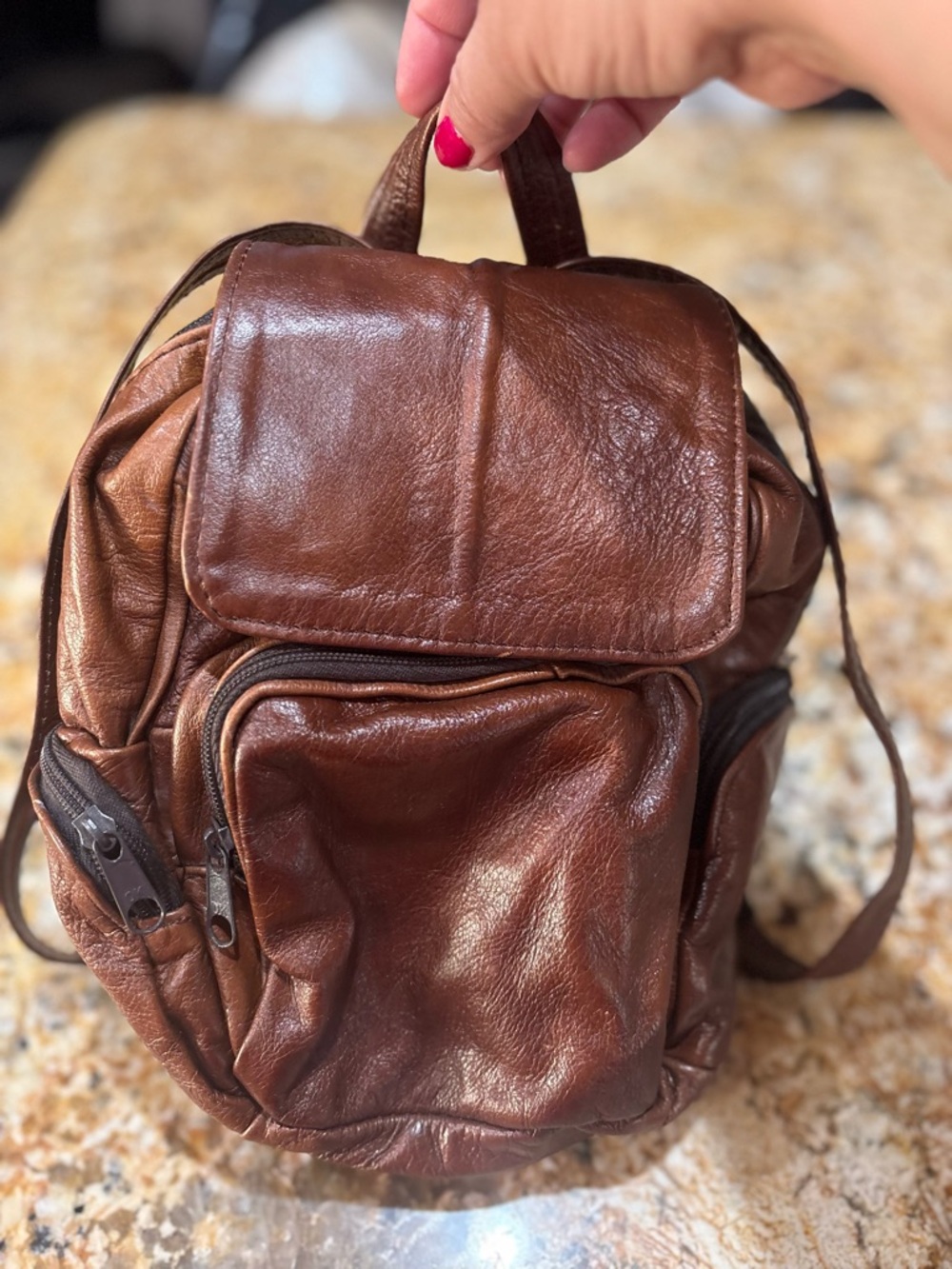 Women Leather Mini Backpack in Brown